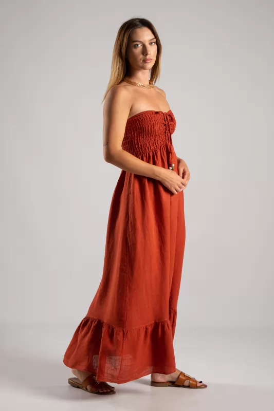 Φόρεμα Strapless Λινό