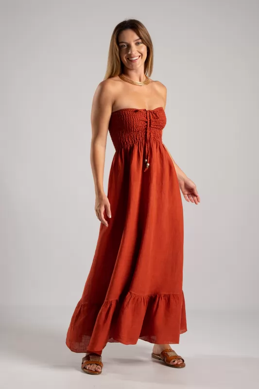 Φόρεμα Strapless Λινό