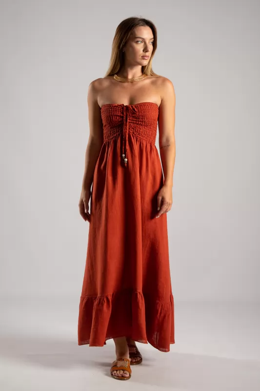 Φόρεμα Strapless Λινό