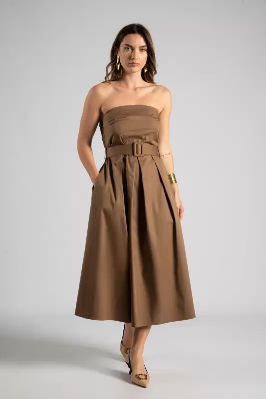 Φόρεμα Strapless Ζώνη Μονόχρωμο