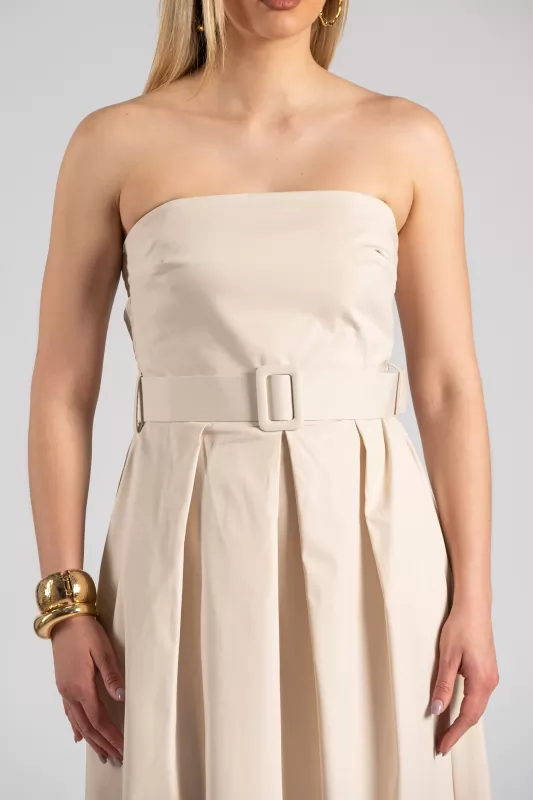Φόρεμα Strapless Ζώνη Μονόχρωμο
