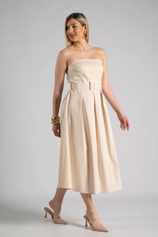 Φόρεμα Strapless Ζώνη Μονόχρωμο