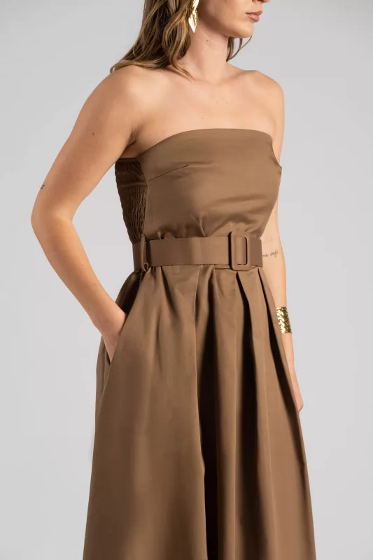 Φόρεμα Strapless Ζώνη Μονόχρωμο