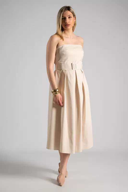 Φόρεμα Strapless Ζώνη Μονόχρωμο