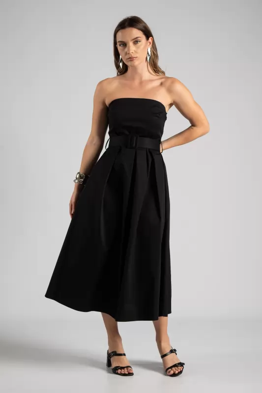 Φόρεμα Strapless Ζώνη Μονόχρωμο