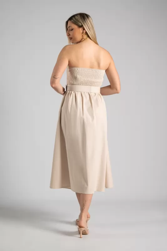 Φόρεμα Strapless Ζώνη Μονόχρωμο