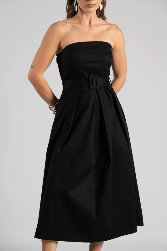 Φόρεμα Strapless Ζώνη Μονόχρωμο