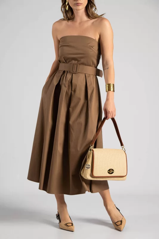 Φόρεμα Strapless Ζώνη Μονόχρωμο
