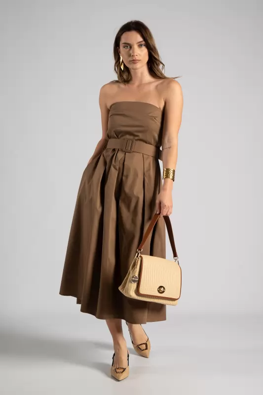 Φόρεμα Strapless Ζώνη Μονόχρωμο