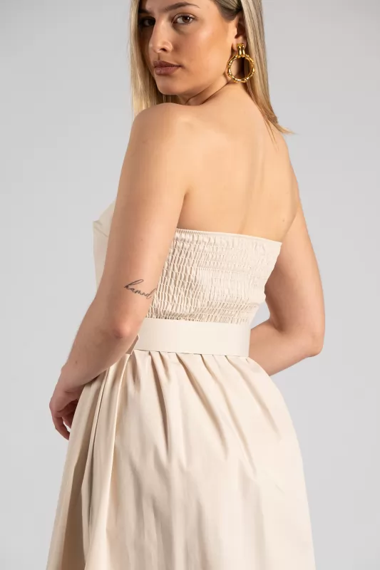 Φόρεμα Strapless Ζώνη Μονόχρωμο