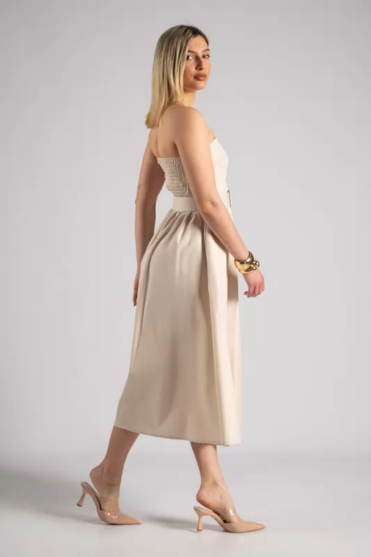 Φόρεμα Strapless Ζώνη Μονόχρωμο