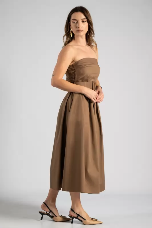 Φόρεμα Strapless Ζώνη Μονόχρωμο