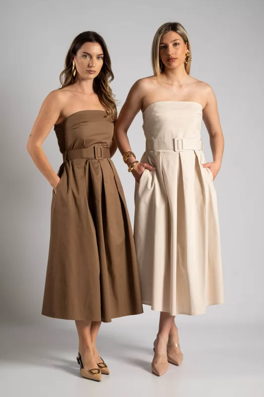 Φόρεμα Strapless Ζώνη Μονόχρωμο
