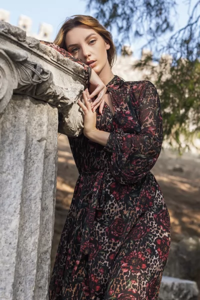 Φόρεμα Τούλι Leopar Roses Μαύρο