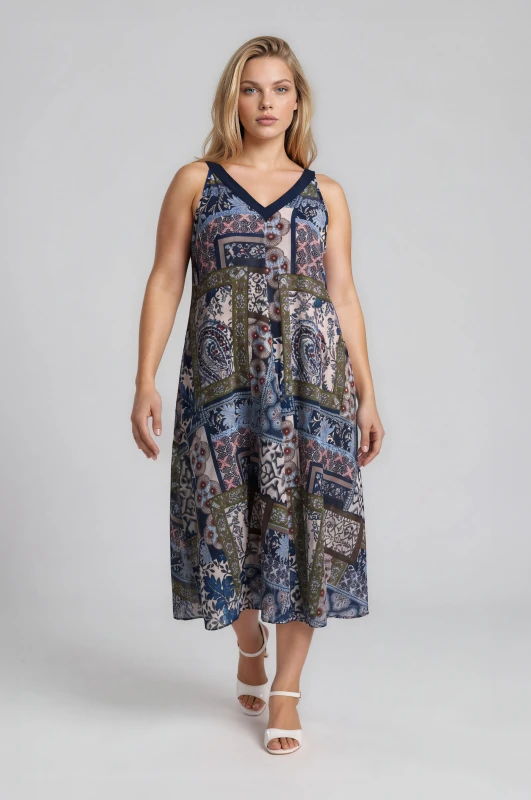 Dress V-Neck Embroidered 