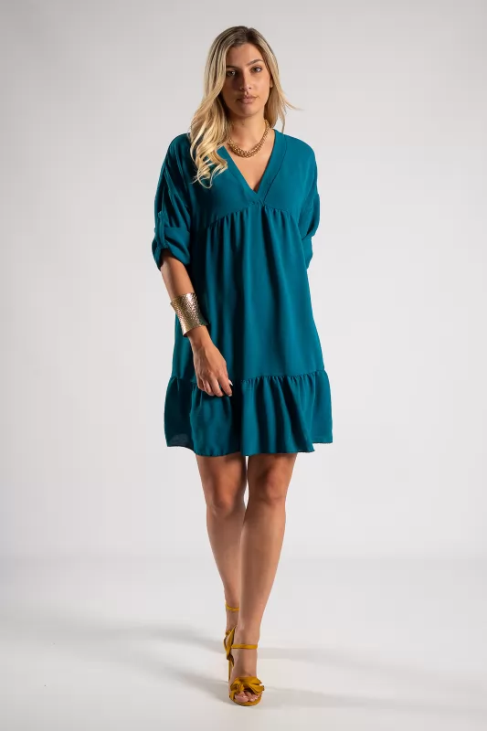 Dress V Neckline Ruffles Hem