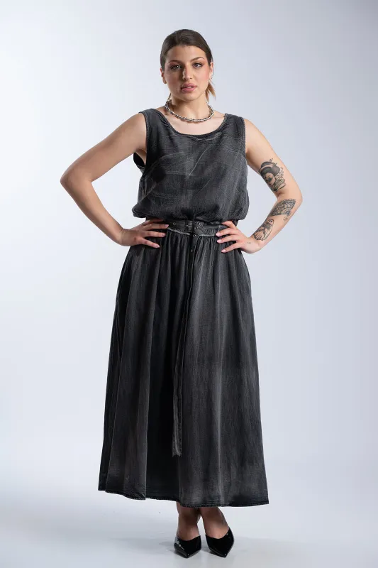 Φόρεμα Βαμβακερό Αμάνικο Λάστιχο Ζώνη