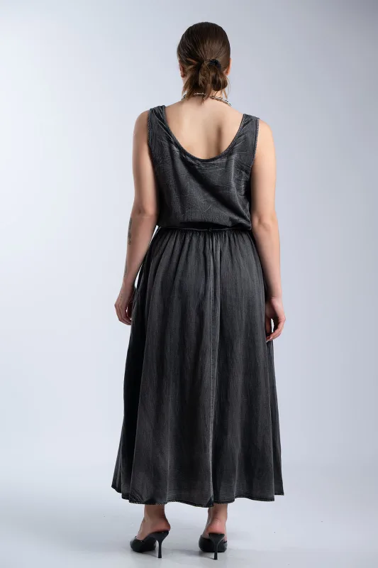 Φόρεμα Βαμβακερό Αμάνικο Λάστιχο Ζώνη