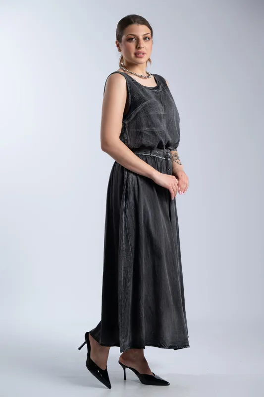 Φόρεμα Βαμβακερό Αμάνικο Λάστιχο Ζώνη