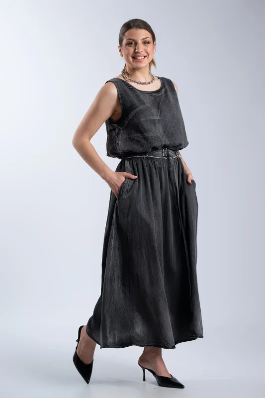 Φόρεμα Βαμβακερό Αμάνικο Λάστιχο Ζώνη