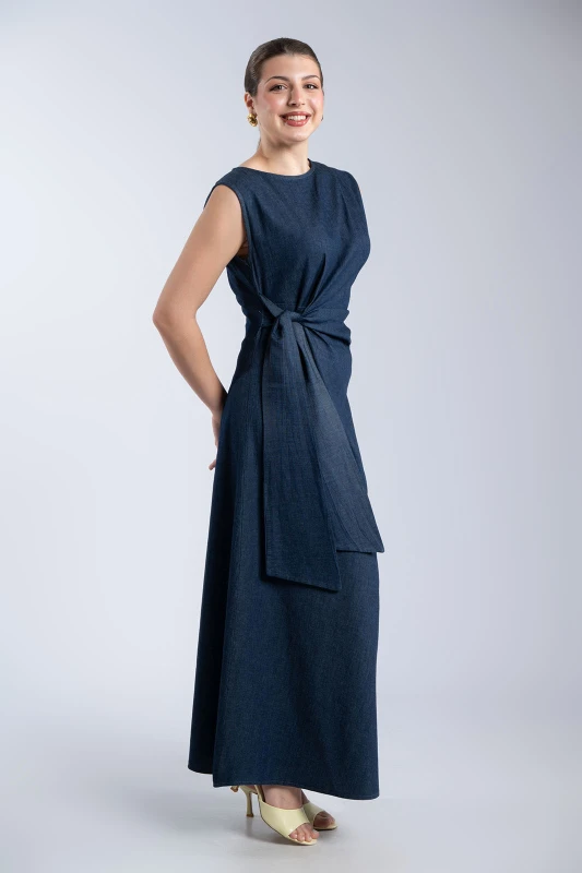 Cotton Sleeveless Dress Side Bow