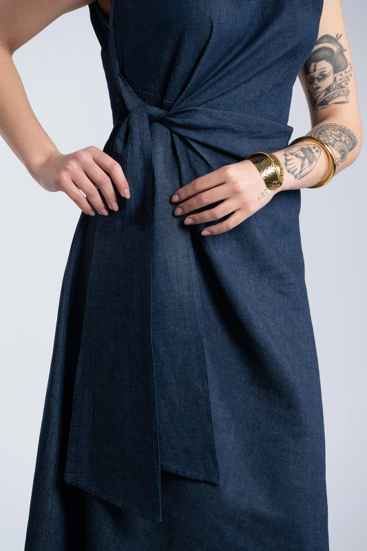 Cotton Sleeveless Dress Side Bow