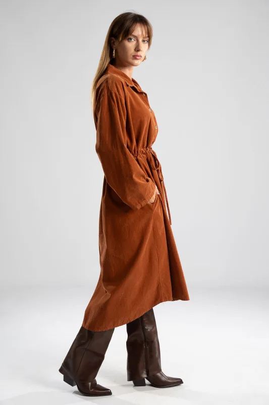 Dress Cotton Midi Corduroy 