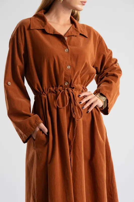 Dress Cotton Midi Corduroy 