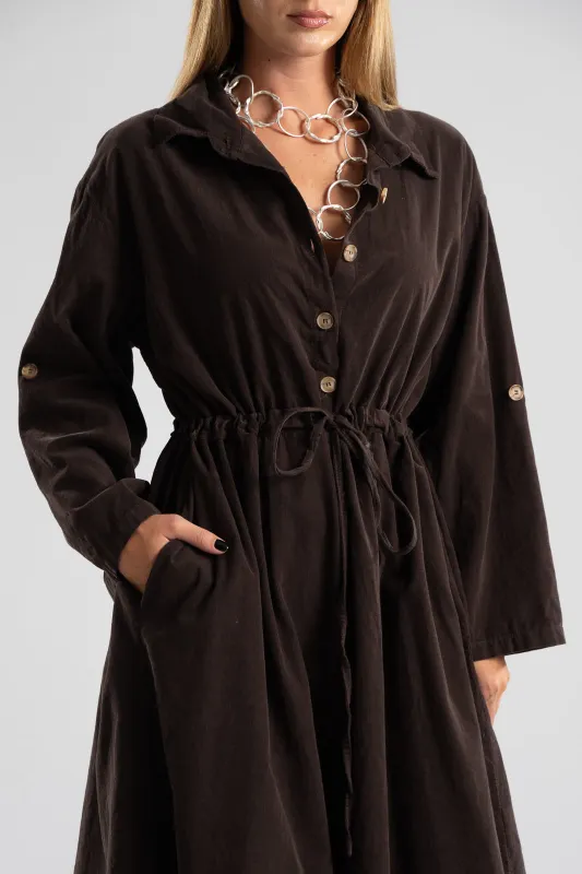 Dress Cotton Midi Corduroy 