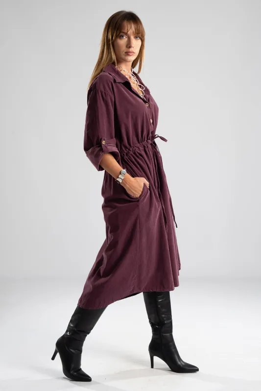 Dress Cotton Midi Corduroy 