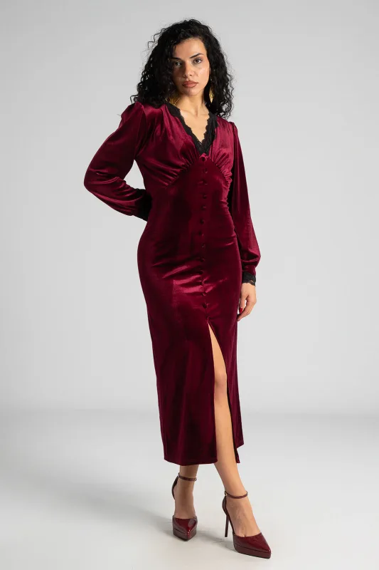 Φόρεμα Velvet Διακοσμητικά Κουμπιά