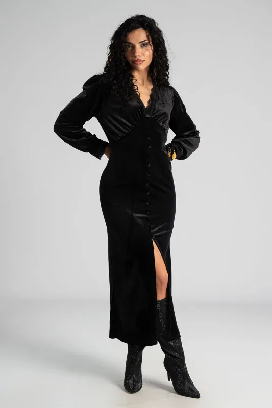 Φόρεμα Velvet Διακοσμητικά Κουμπιά