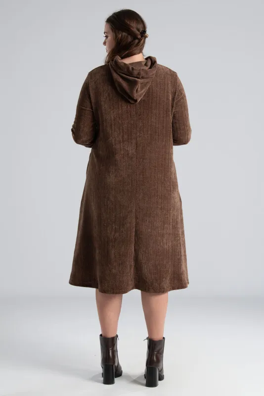 Velvet Conduroy Dress Embossed Hood