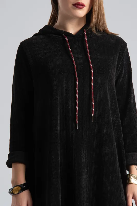 Velvet Conduroy Dress Embossed Hood