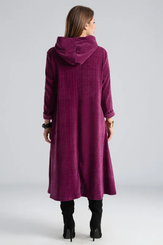 Velvet Conduroy Dress Embossed Hood