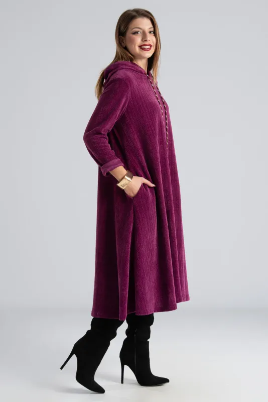 Velvet Conduroy Dress Embossed Hood