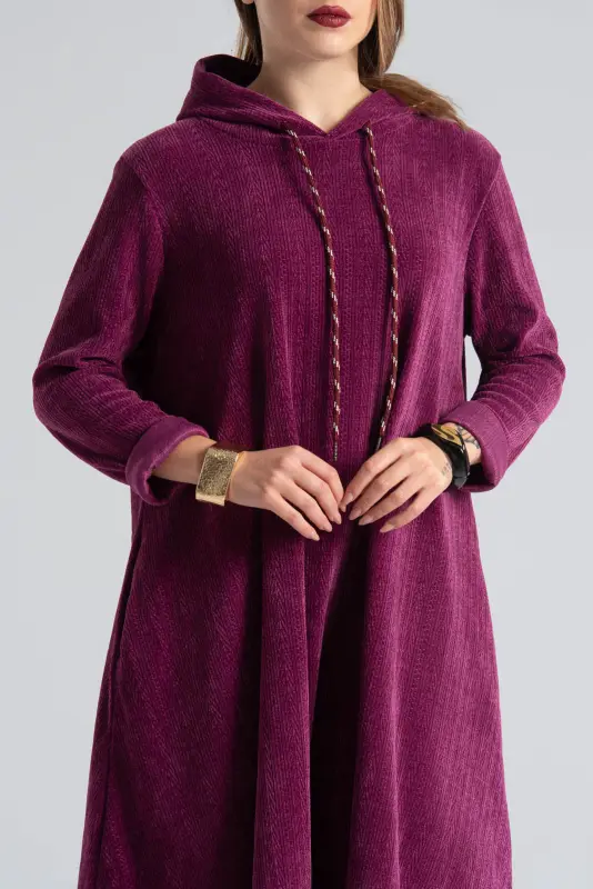 Velvet Conduroy Dress Embossed Hood