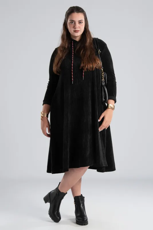 Velvet Conduroy Dress Embossed Hood
