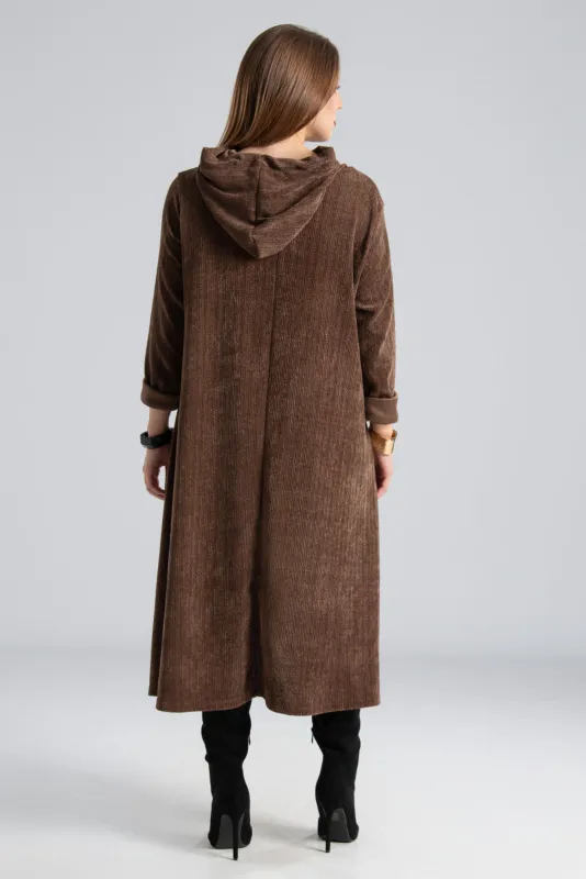 Velvet Conduroy Dress Embossed Hood