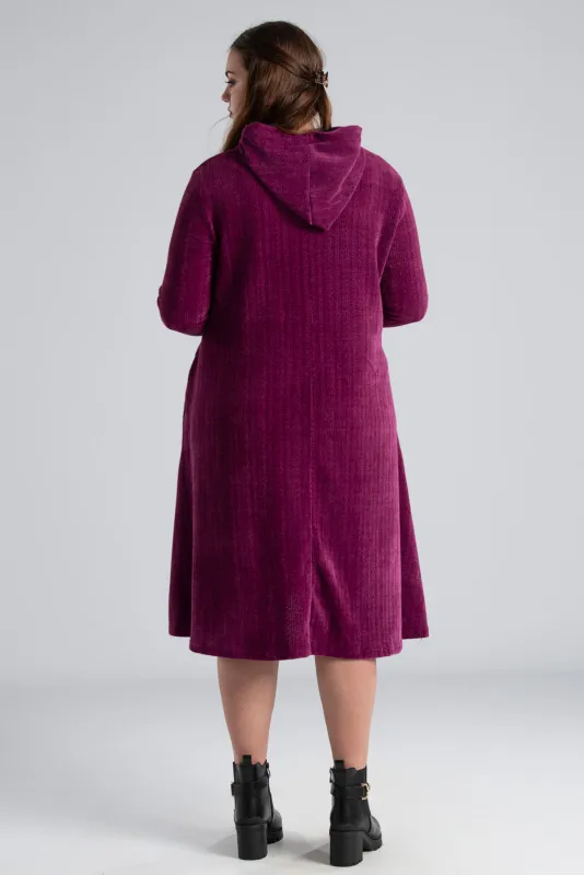 Velvet Conduroy Dress Embossed Hood