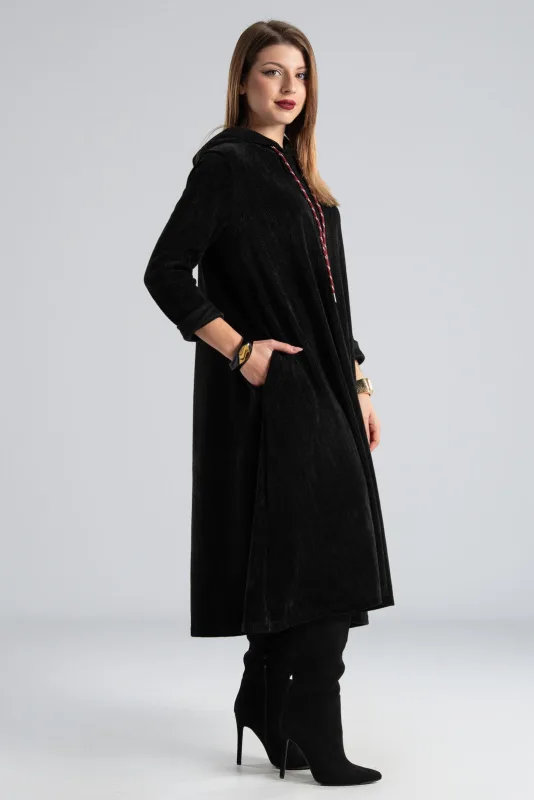Velvet Conduroy Dress Embossed Hood