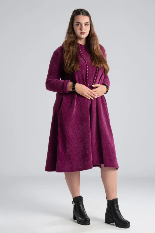 Velvet Conduroy Dress Embossed Hood