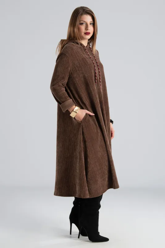 Velvet Conduroy Dress Embossed Hood