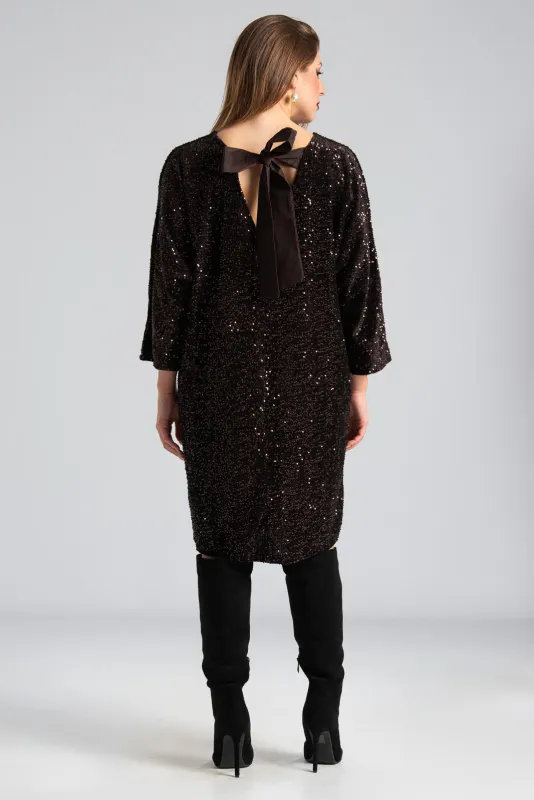 Φόρεμα Velvet-Παγιέτα Νυχτερίδα Μανίκια