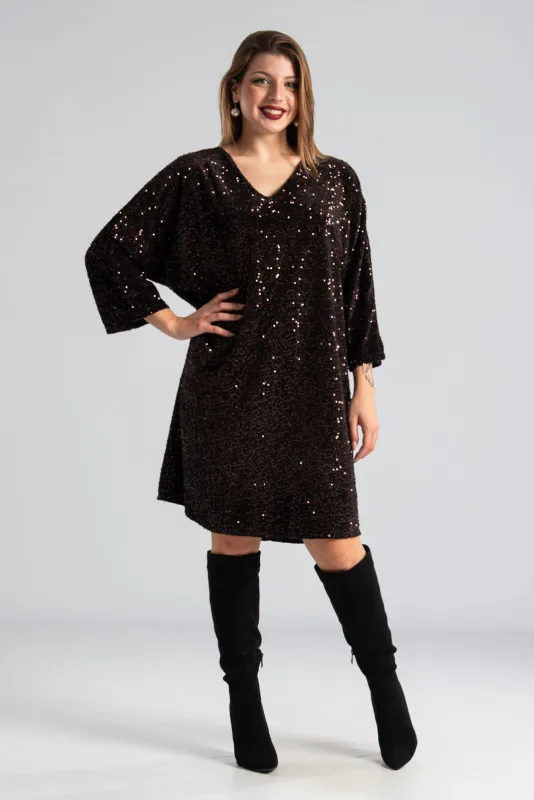 Velvet-Sequin Dress Batwing Sleeves