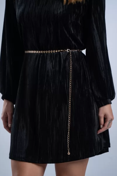 Φόρεμα Velvet Ζώνη Μαύρο