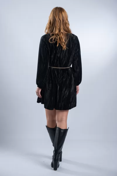 Φόρεμα Velvet Ζώνη Μαύρο