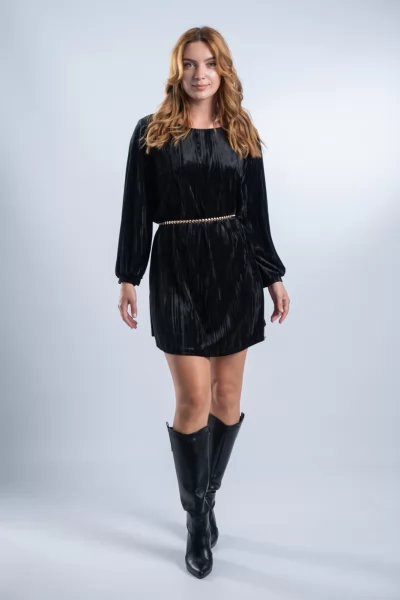 Φόρεμα Velvet Ζώνη Μαύρο