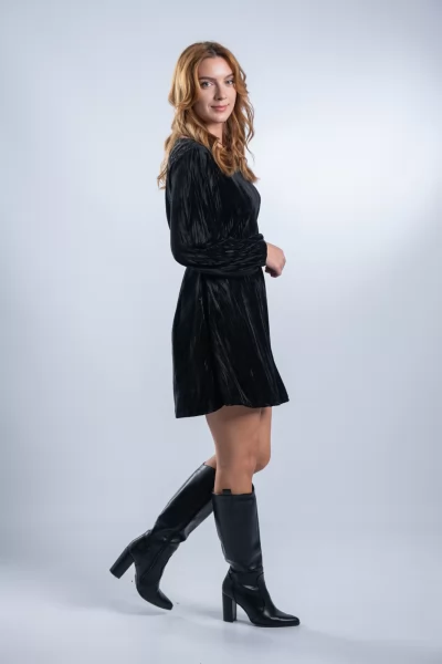 Φόρεμα Velvet Ζώνη Μαύρο