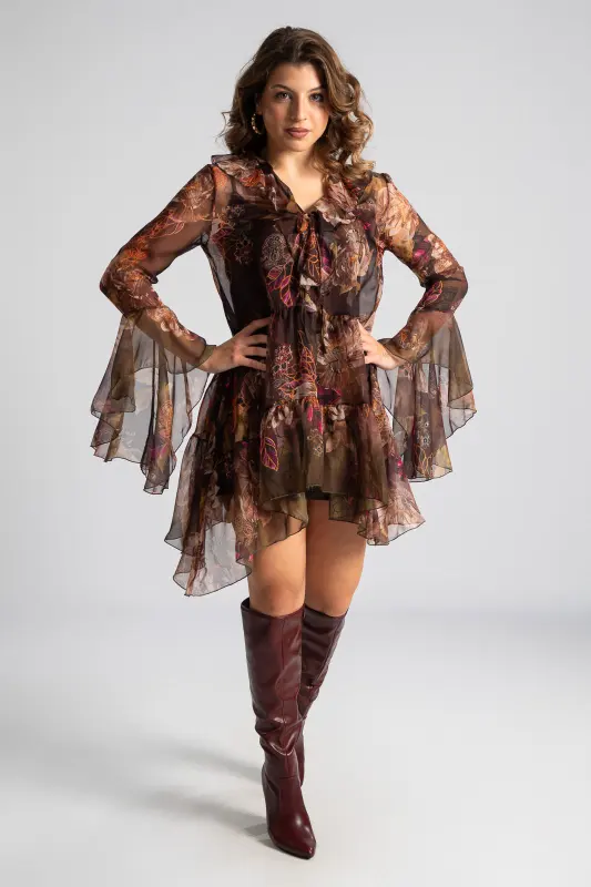 Dress Neckline Ruffle Floral